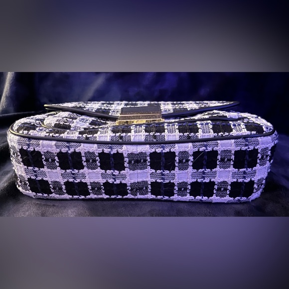 Kate Spade Carey Tweed Flap Bag Black White EUC - Picture 2 of 4